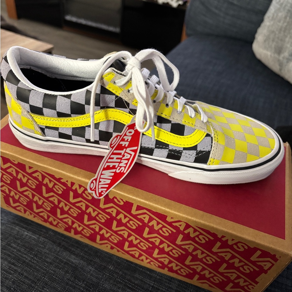 Vans Old Skool Skateboard Shoes Suede Checker Checkerboard Yellow Gray 8 - Picture 3 of 7